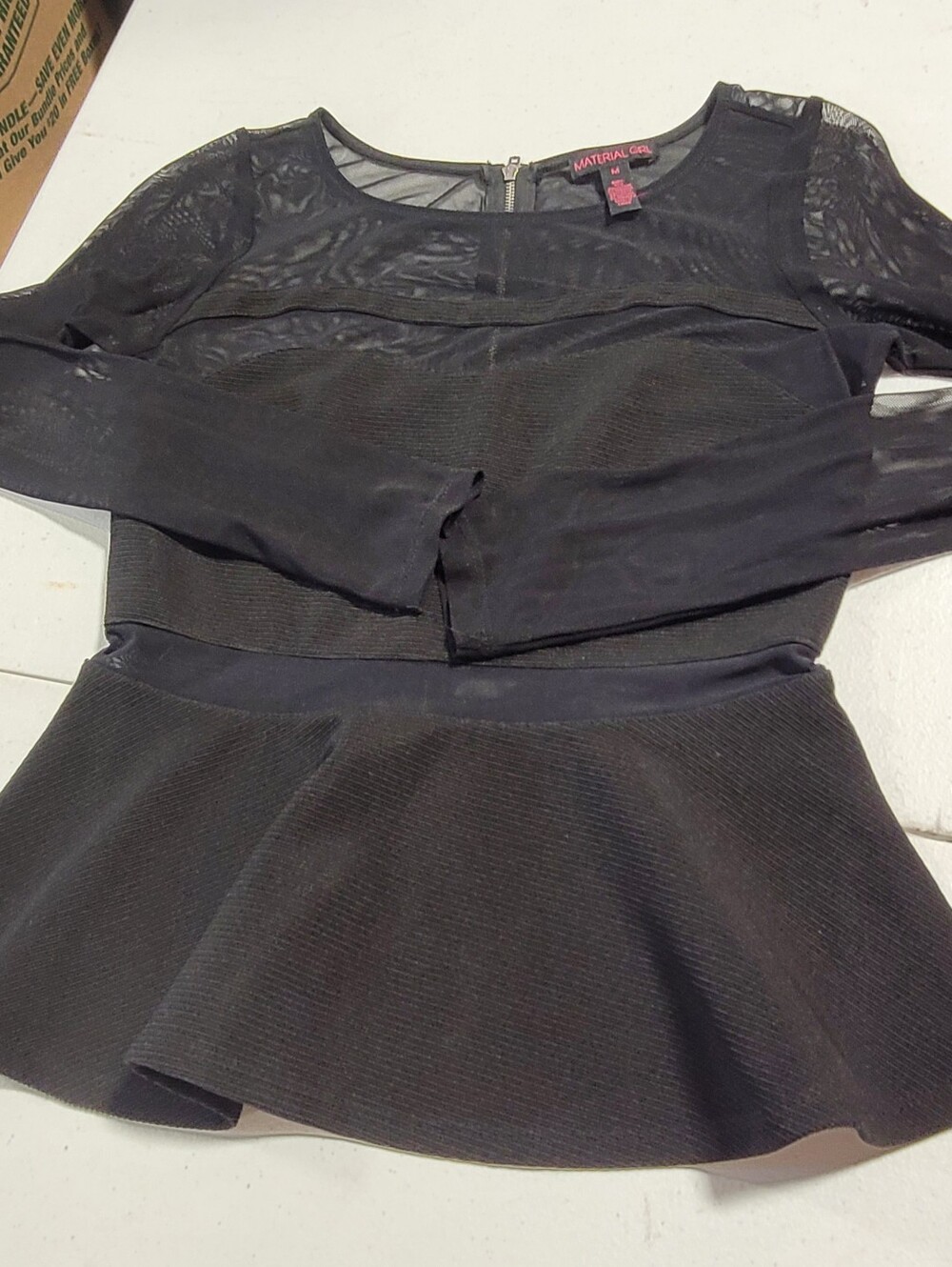 Material Girl Black Peplum Long-Sleeve Top